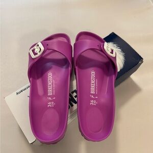Birkenstock Magenta Sandals with White Buckle